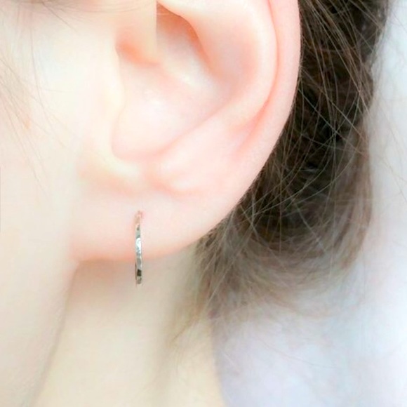 Small Textured Half Hoop Stud Earrings in 925 Sterling Silver Gold or Rose Gold - Picture 4 of 4